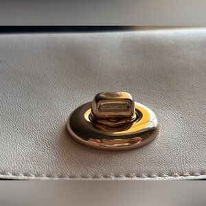 Coach wristlet wallet, gold turnlock, ivory, white